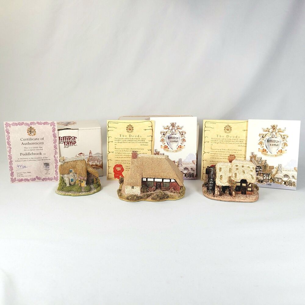 Vintage Lilliput Lane Lot - "The Rising Sun" "Watermill" "Puddlebrooke" w/ Boxes